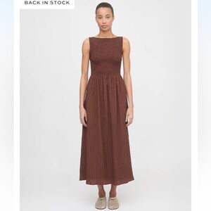 Hill House Brown Sleeveless Cosmina Smocked Maxi Dress XS